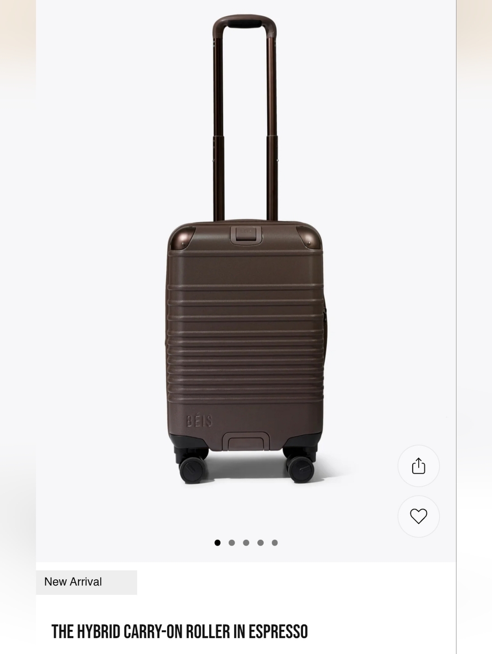 BEIS Hybrid Carry-on Espresso NWT Includes Luggage Cover